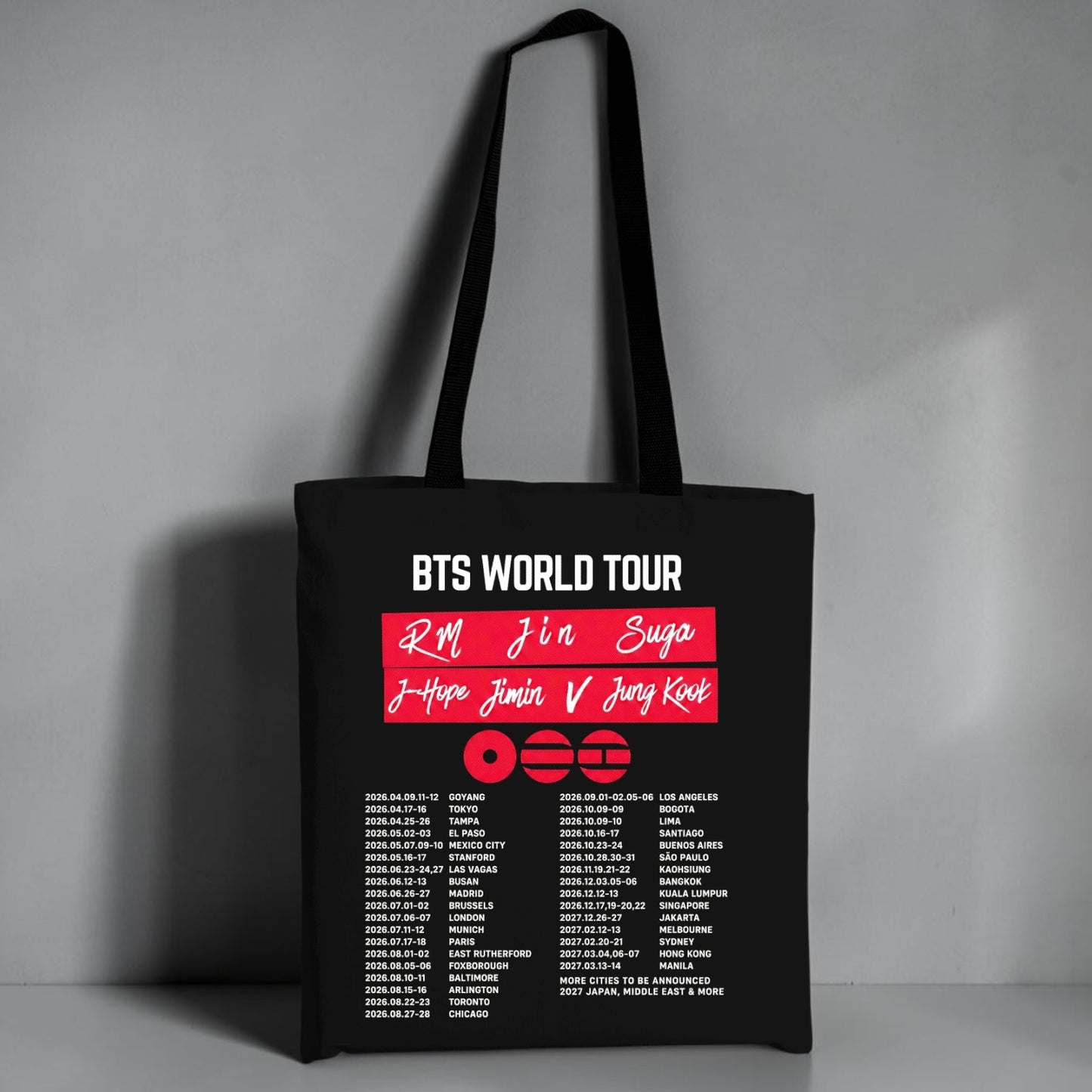 Tote Bag BTS Arirang World Tour, detalle del estampado - Oh My Merch Chile