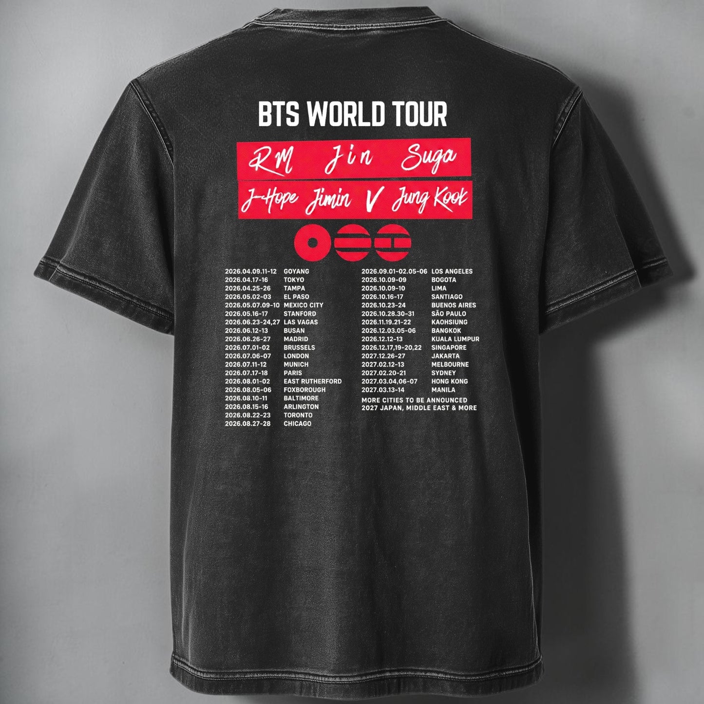 Polera Acid Wash BTS World Tour, vista trasera - Oh My Merch Chile