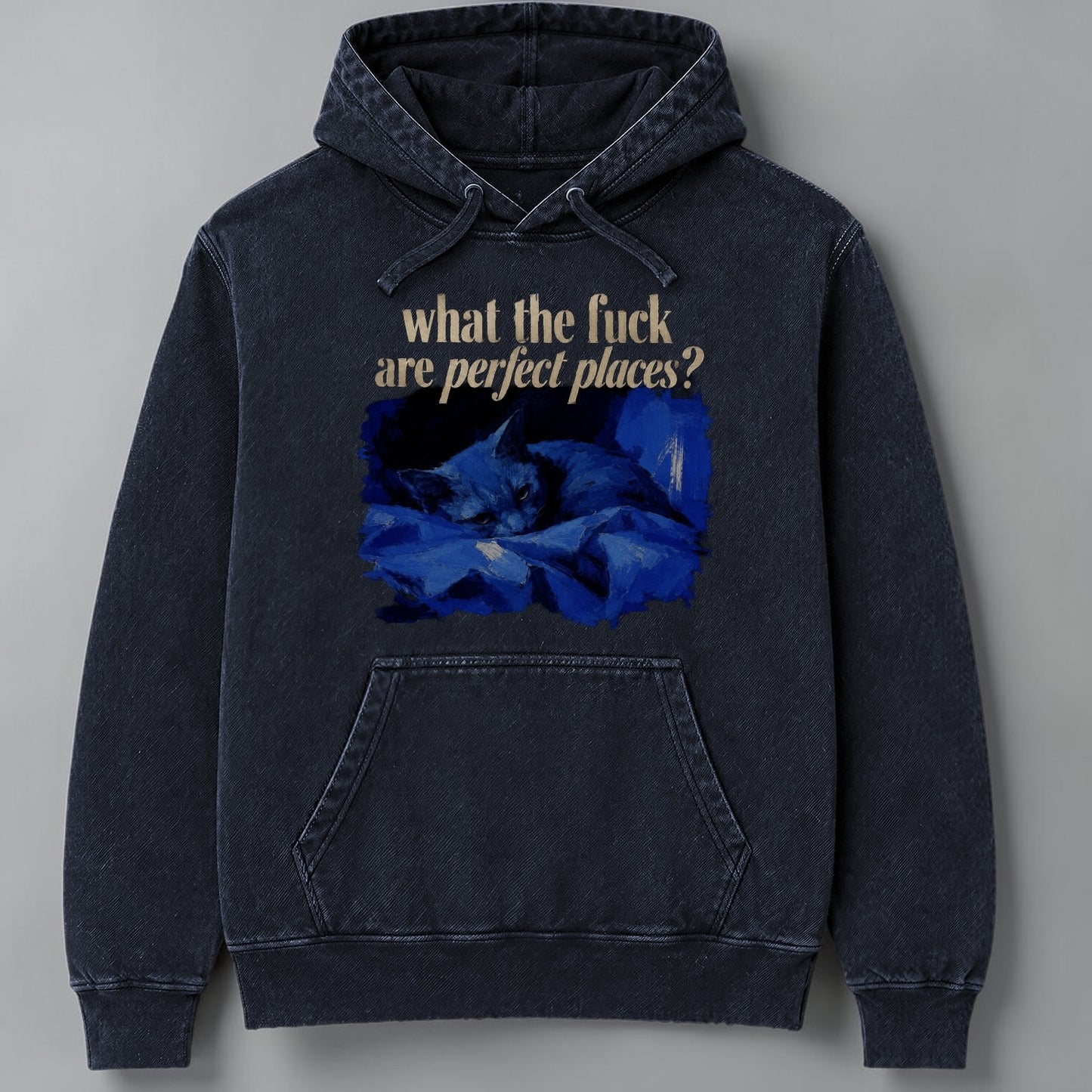 Polerón Canguro Acid What The Fuck Are Perfect Places? - Lorde Cat Edition, detalle del estampado - Oh My Merch Chile
