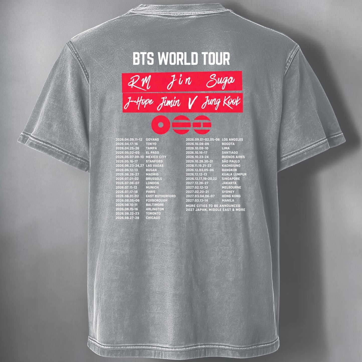 Polera Acid Wash BTS World Tour, detalle de la tela - Oh My Merch Chile