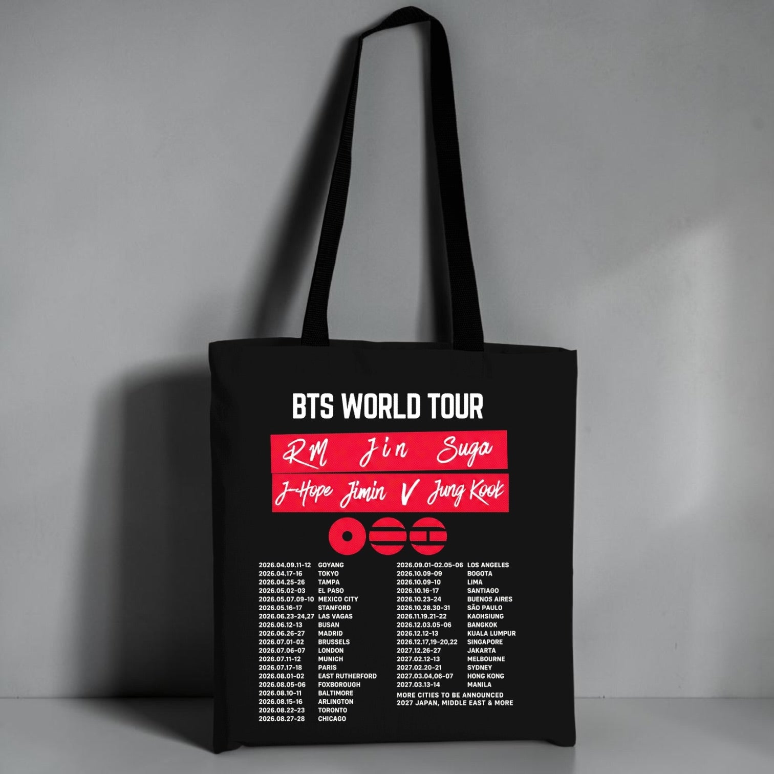 Tote Bag BTS Arirang World Tour, detalle del estampado - Oh My Merch Chile