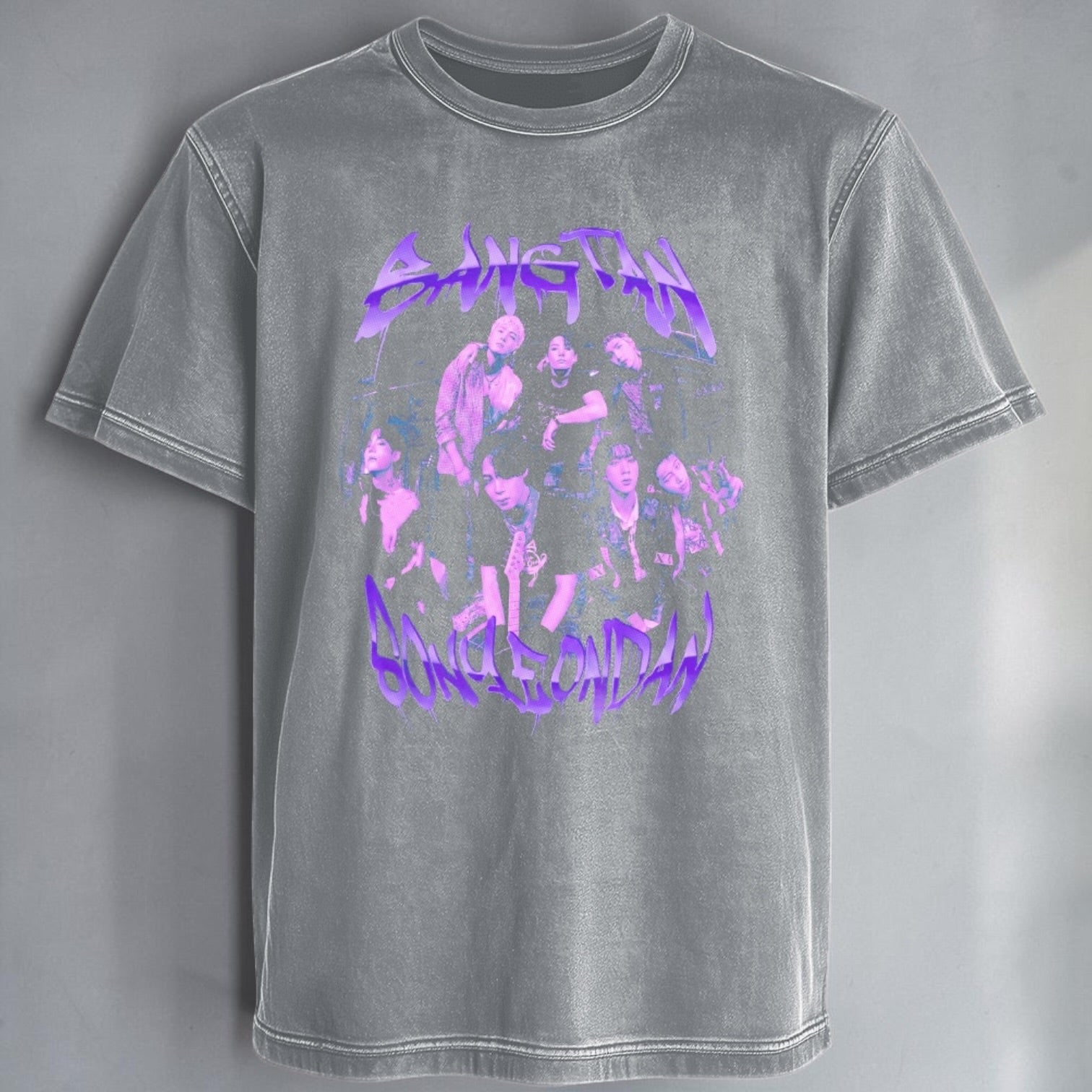 Polera Acid Wash BTS Bangtan Sonyeondan, vista trasera - Oh My Merch Chile