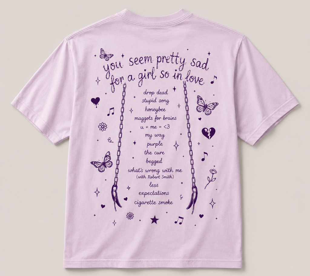 Polera rosa pastel "I'm Not Kissing Any Boy That Is Passive" - Olivia Rodrigo Cat Edition
