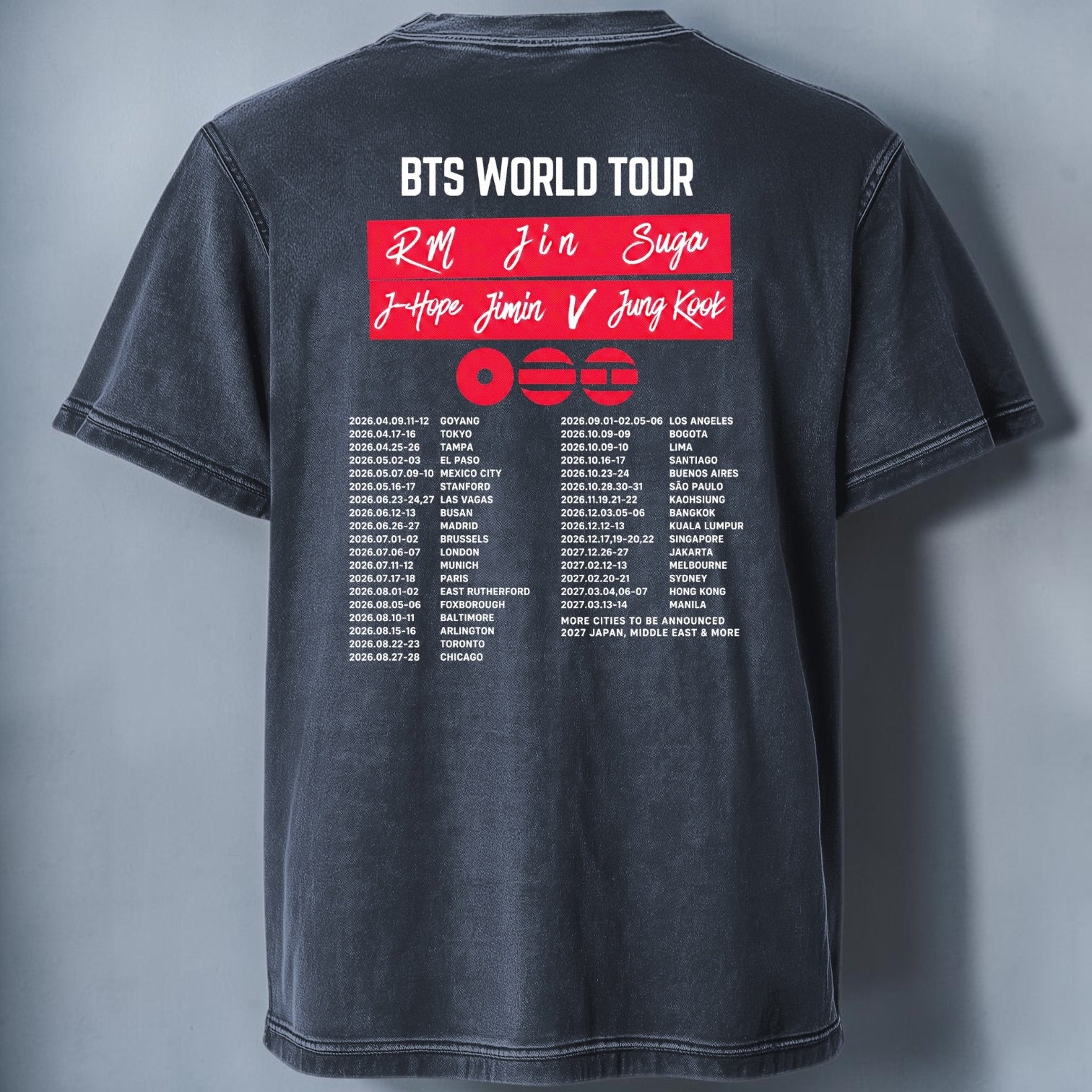 Polera Acid Wash BTS World Tour, detalle de terminaciones - Oh My Merch Chile