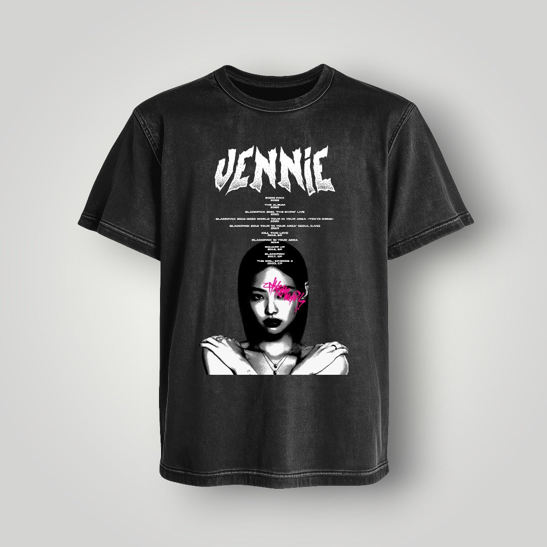 Polera Acid Wash JENNIE (Blackpink) - Oh My Merch Chile, merch de banda y streetwear musical