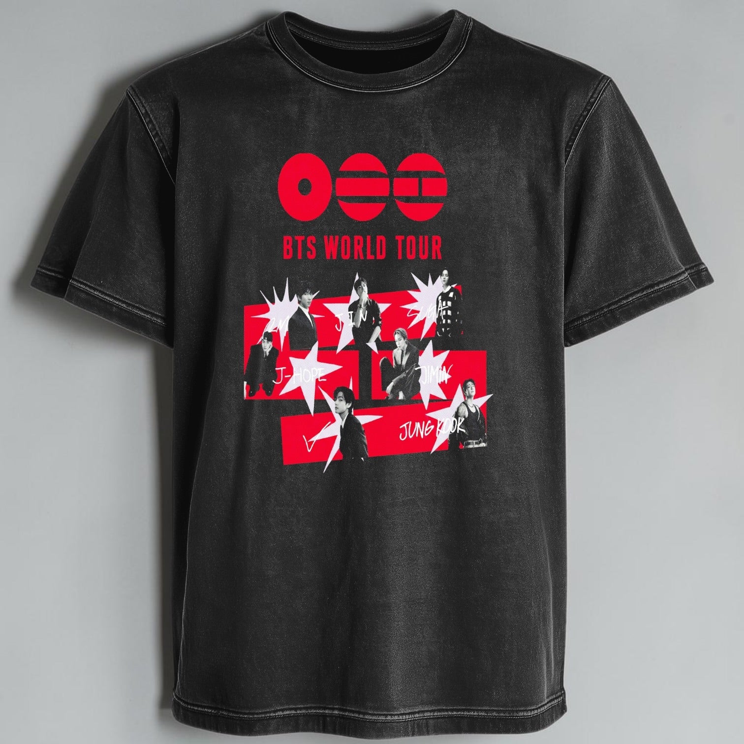 Polera Acid Wash BTS World Tour, vista frontal - Oh My Merch Chile