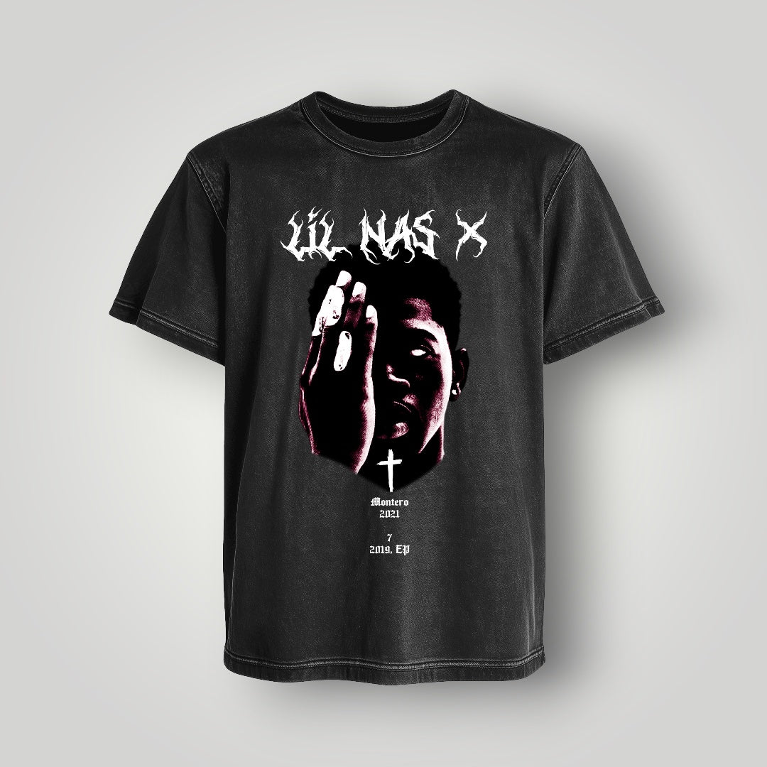 Polera Acid Wash Lil Nas X - Oh My Merch Chile, merch de banda y streetwear musical
