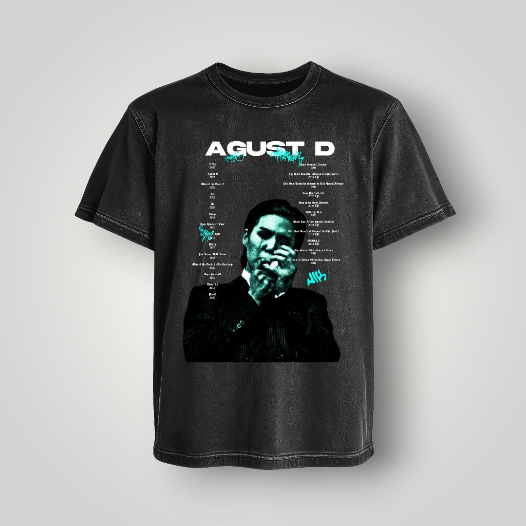 Polera Acid Wash Agust D (BTS) - Oh My Merch Chile, merch de banda y streetwear musical