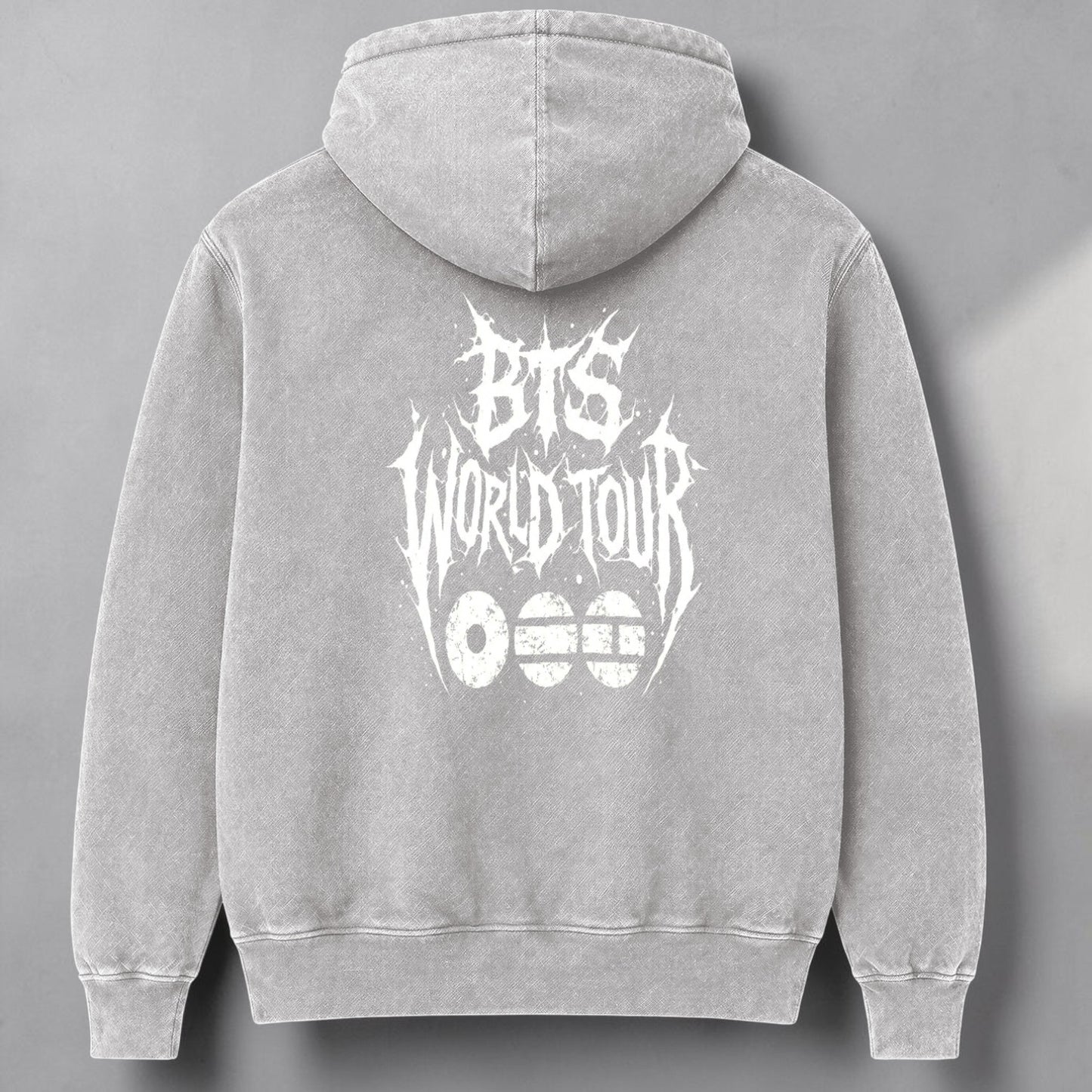 Polerón Canguro Acid Wash BTS Bangtan Sonyeondan, detalle de la tela - Oh My Merch Chile
