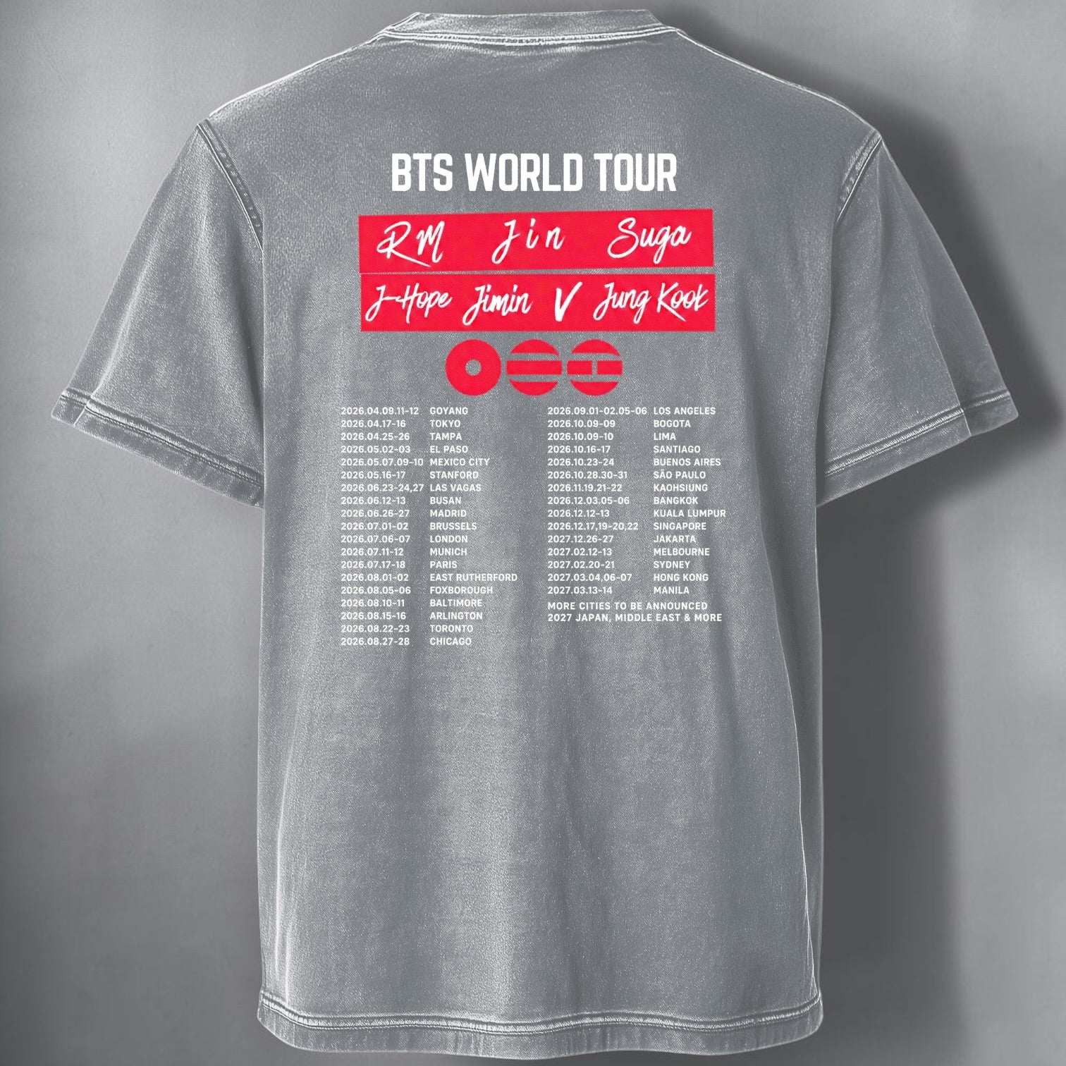 Polera Acid Wash BTS World Tour, detalle de la tela - Oh My Merch Chile
