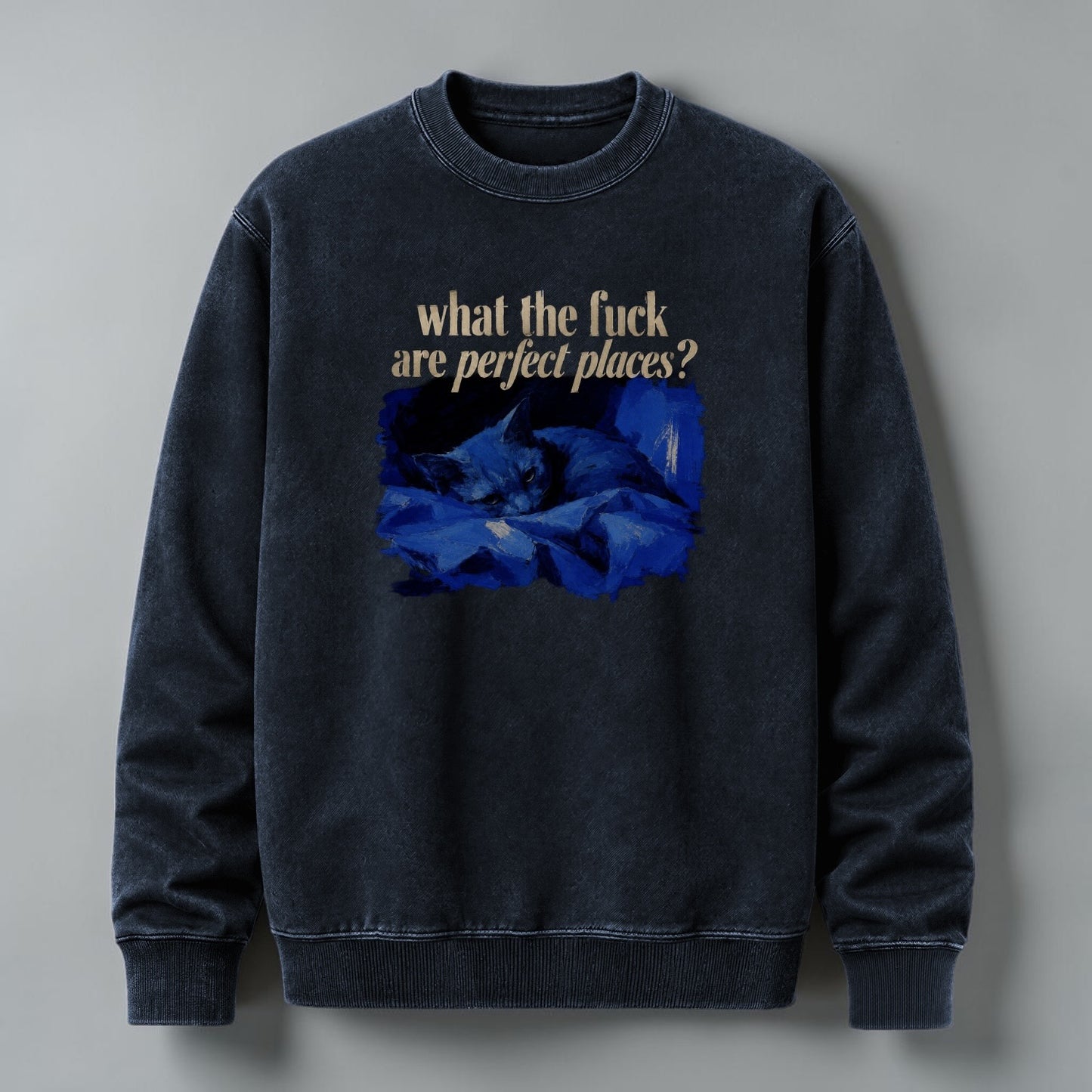 Polerón Polo Acid Wash "What The Fuck Are Perfect Places" - Lorde, vista trasera - Oh My Merch Chile
