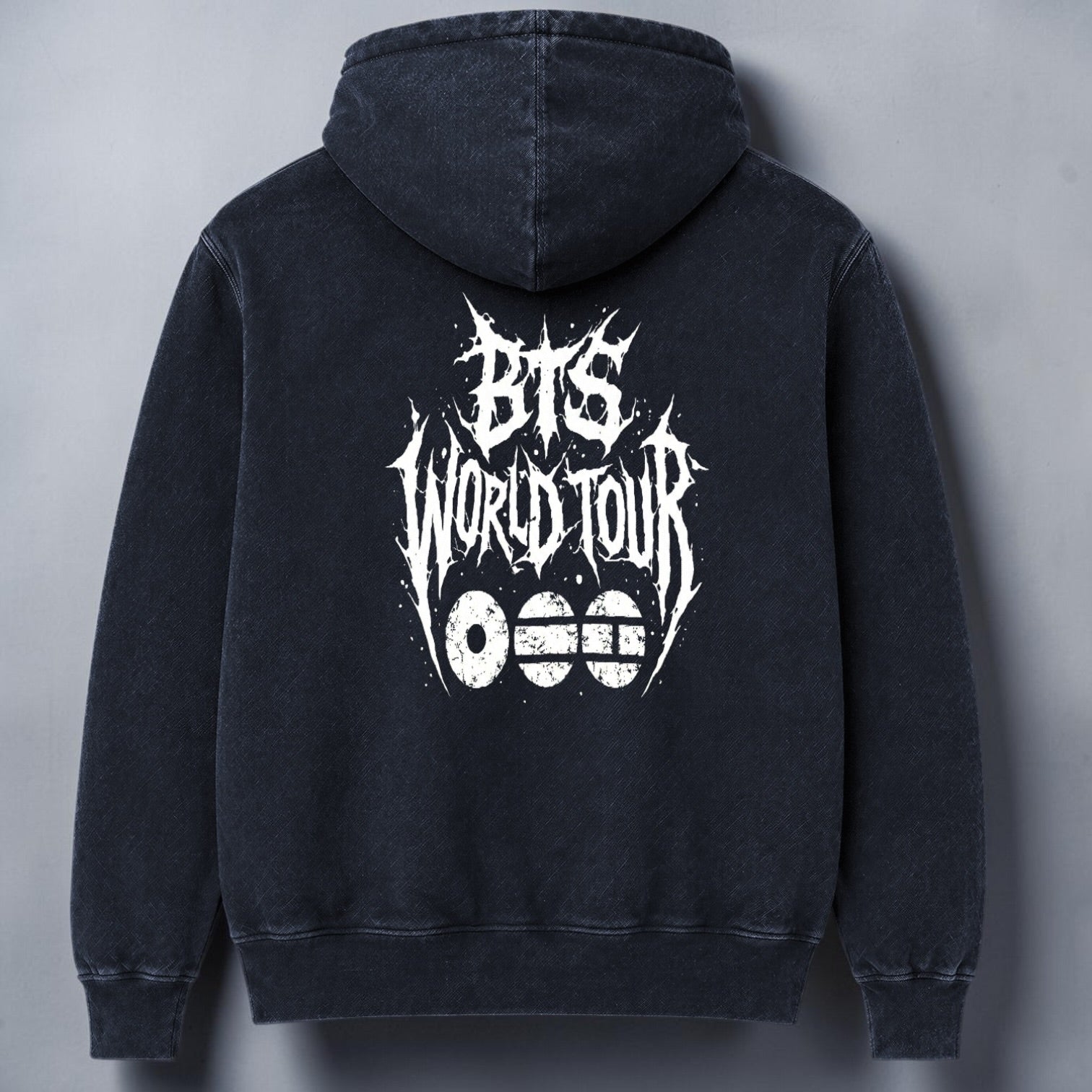 Polerón Canguro Acid Wash BTS Bangtan Sonyeondan, detalle de terminaciones - Oh My Merch Chile