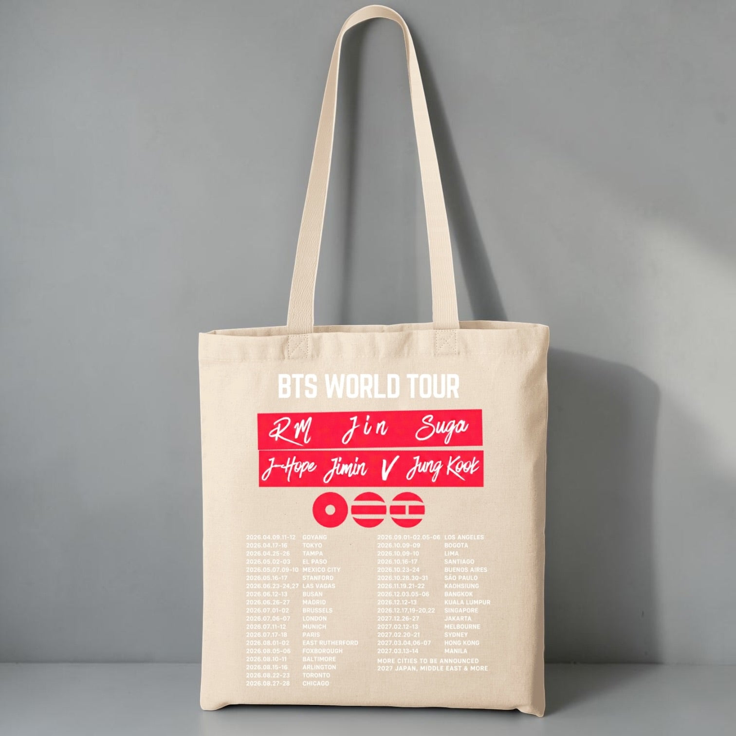 Tote Bag BTS Arirang World Tour, detalle de la tela - Oh My Merch Chile