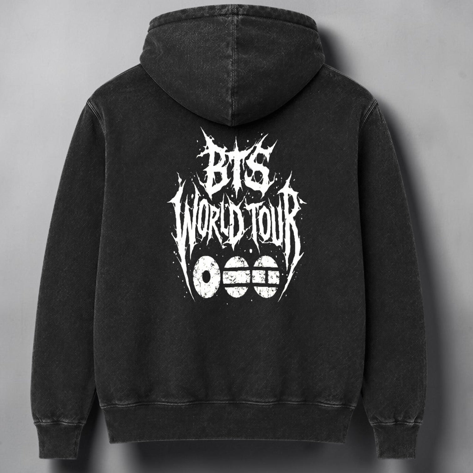 Polerón Canguro Acid Wash BTS Bangtan Sonyeondan, vista trasera - Oh My Merch Chile