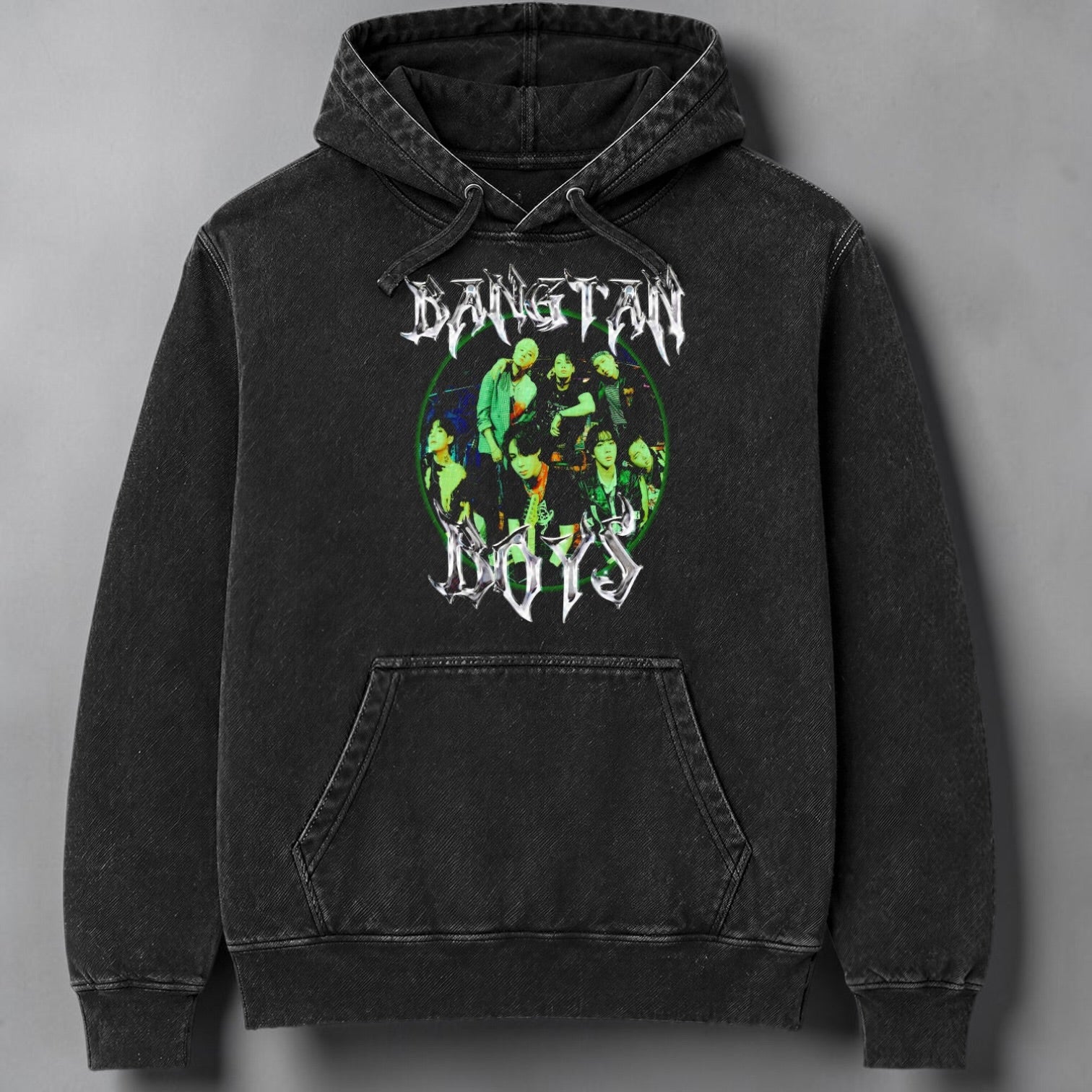 Polerón Canguro Acid Wash BTS Bangtan Boys, vista frontal - Oh My Merch Chile
