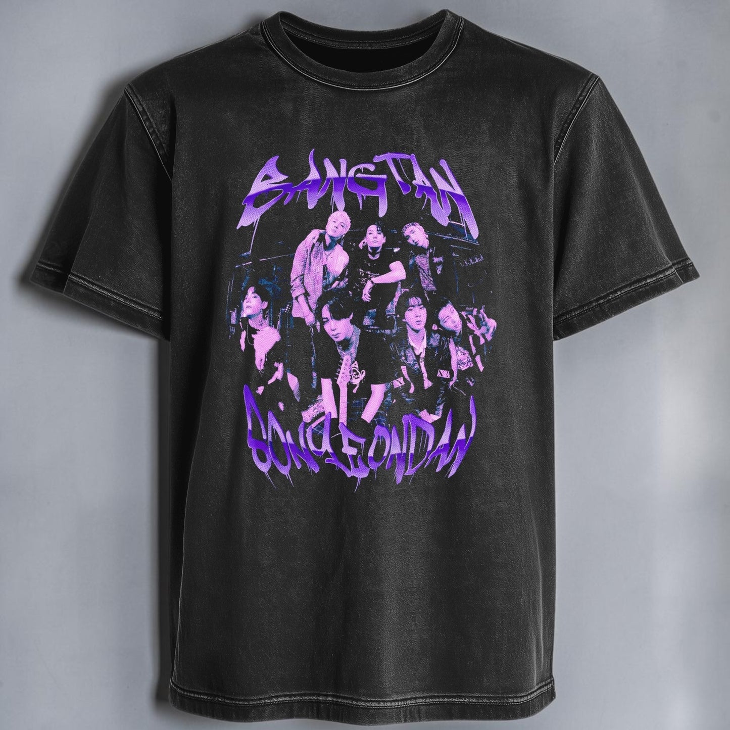 Polera Acid Wash BTS Bangtan Sonyeondan, vista frontal - Oh My Merch Chile